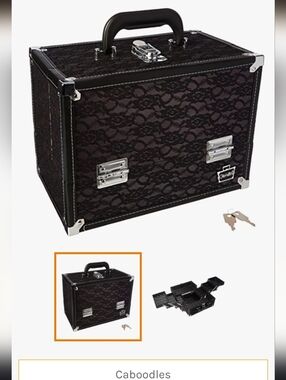 Caboodles "The Stylist" Original 2014 Black Silver Lace Train Case Locks Keys